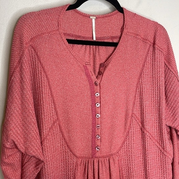 Free People | Leo Oversized Waffle Knit Henley Top Size Small - Picture 3 of 8